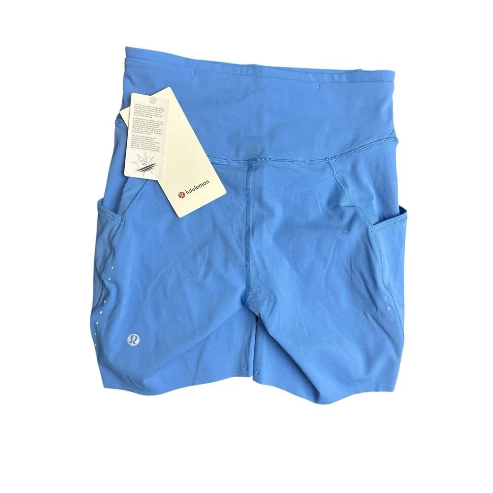 Lululemon Fast & Free High Rise Short 6” with Pockets Size 6 Pool Blue New $74